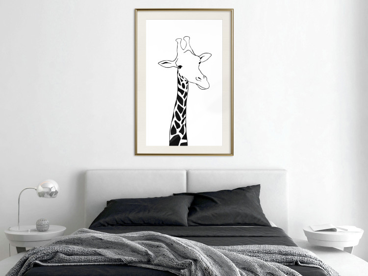 Wall Poster Checkered Giraffe - black giraffe sketch on a contrasting white background 125721 additionalImage 21