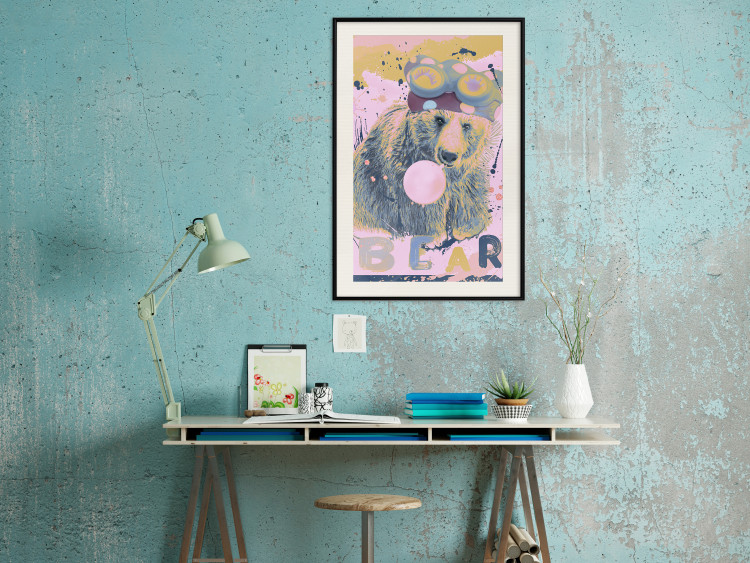 Poster Bear and Balloon - playful animal in a colorful pink motif with inscriptions 127021 additionalImage 24