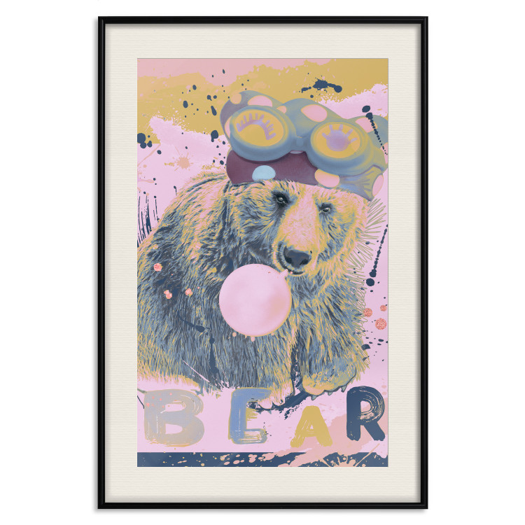 Poster Bear and Balloon - playful animal in a colorful pink motif with inscriptions 127021 additionalImage 19