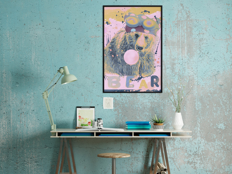 Poster Bear and Balloon - playful animal in a colorful pink motif with inscriptions 127021 additionalImage 3
