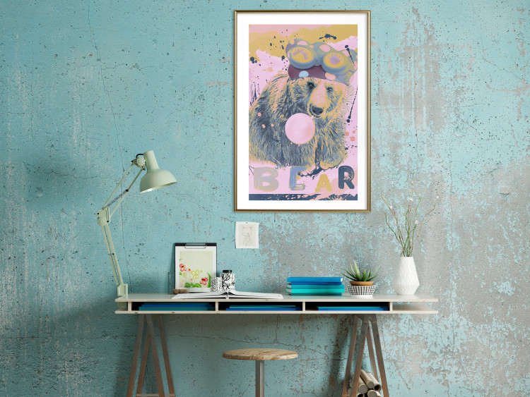 Poster Bear and Balloon - playful animal in a colorful pink motif with inscriptions 127021 additionalImage 15