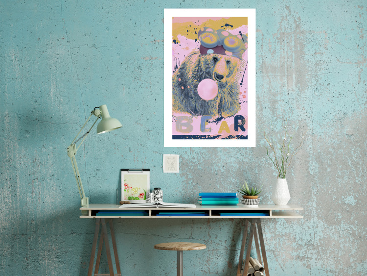 Poster Bear and Balloon - playful animal in a colorful pink motif with inscriptions 127021 additionalImage 5