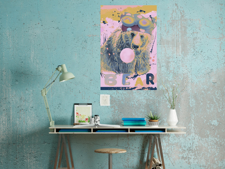 Poster Bear and Balloon - playful animal in a colorful pink motif with inscriptions 127021 additionalImage 4