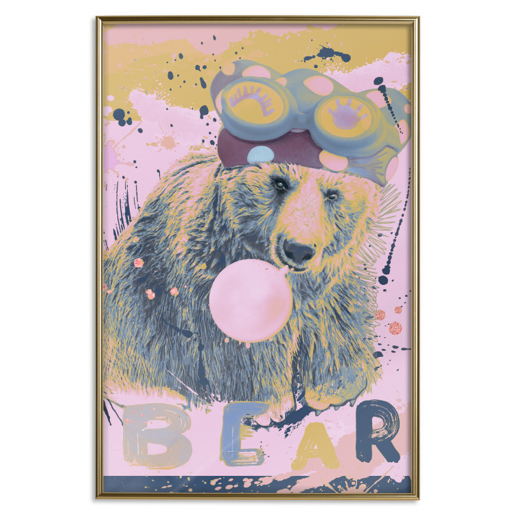 Poster Bear and Balloon - playful animal in a colorful pink motif with inscriptions 127021 additionalImage 21
