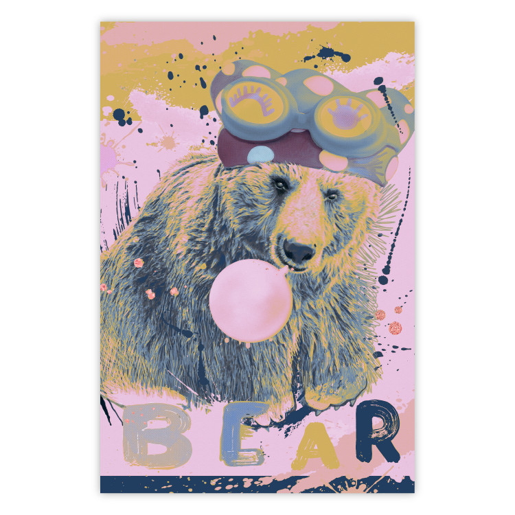 Poster Bear and Balloon - playful animal in a colorful pink motif with inscriptions 127021