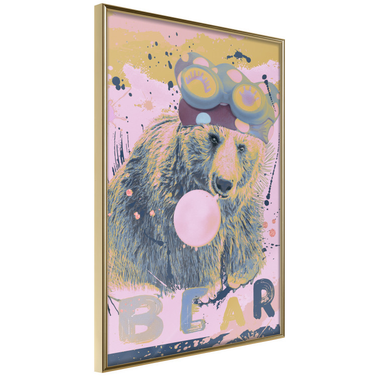 Poster Bear and Balloon - playful animal in a colorful pink motif with inscriptions 127021 additionalImage 14