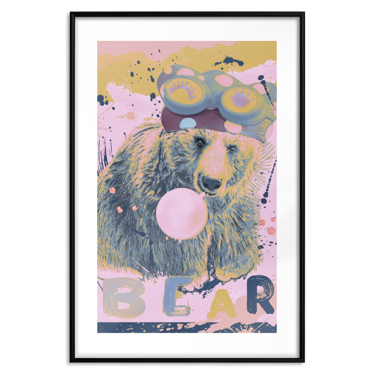 Poster Bear and Balloon - playful animal in a colorful pink motif with inscriptions 127021 additionalImage 17