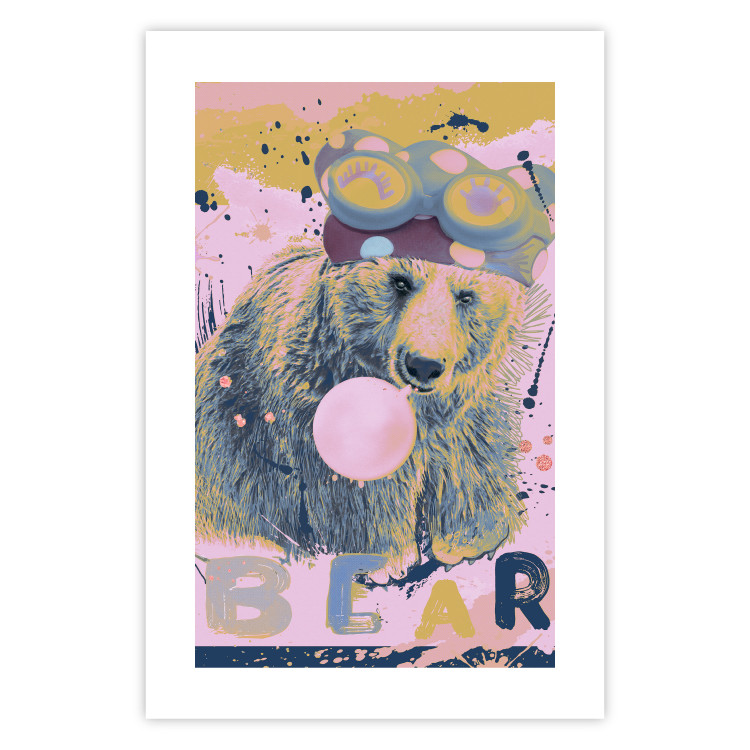 Poster Bear and Balloon - playful animal in a colorful pink motif with inscriptions 127021 additionalImage 19