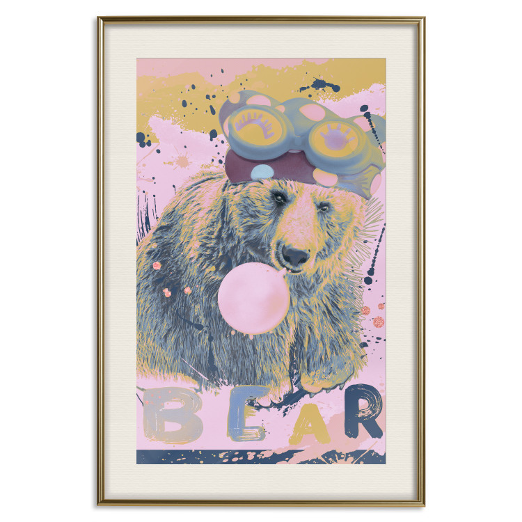 Poster Bear and Balloon - playful animal in a colorful pink motif with inscriptions 127021 additionalImage 20