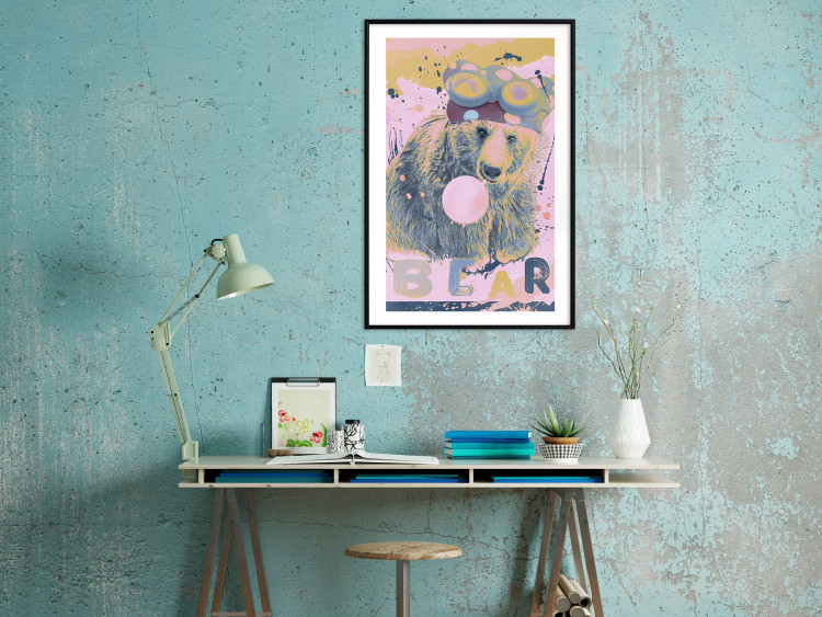 Poster Bear and Balloon - playful animal in a colorful pink motif with inscriptions 127021 additionalImage 23