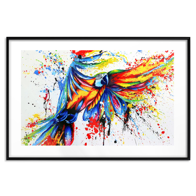 Wall Poster Phenomenal Flight - abstract flying colorful parrot on a white background 127321 additionalImage 15