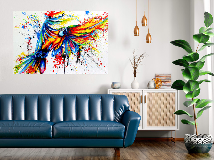 Wall Poster Phenomenal Flight - abstract flying colorful parrot on a white background 127321 additionalImage 2