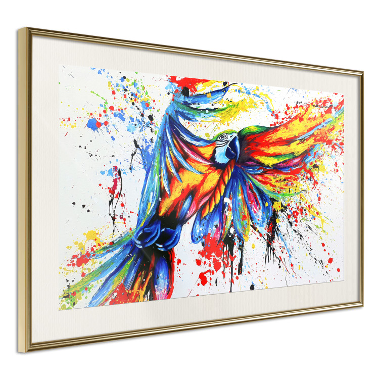 Wall Poster Phenomenal Flight - abstract flying colorful parrot on a white background 127321 additionalImage 3