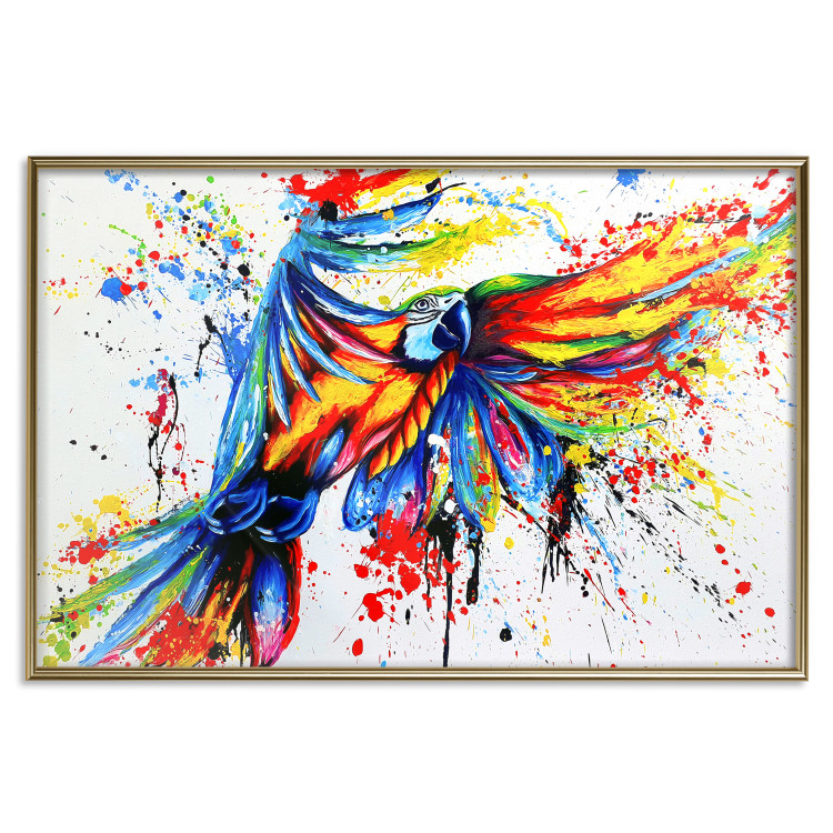 Wall Poster Phenomenal Flight - abstract flying colorful parrot on a white background 127321 additionalImage 17