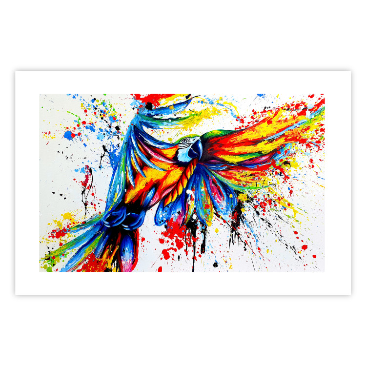 Wall Poster Phenomenal Flight - abstract flying colorful parrot on a white background 127321 additionalImage 25