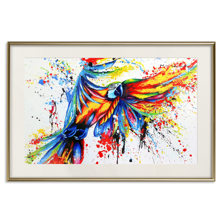 Wall Poster Phenomenal Flight - abstract flying colorful parrot on a white background 127321 additionalImage 20