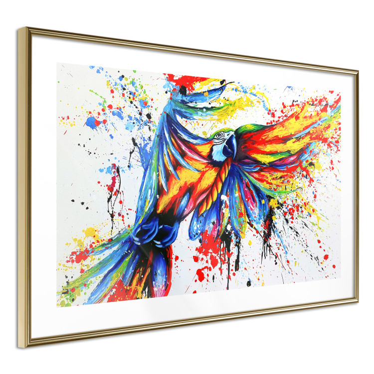 Wall Poster Phenomenal Flight - abstract flying colorful parrot on a white background 127321 additionalImage 9