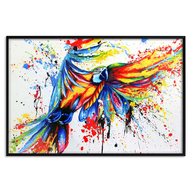 Wall Poster Phenomenal Flight - abstract flying colorful parrot on a white background 127321 additionalImage 16