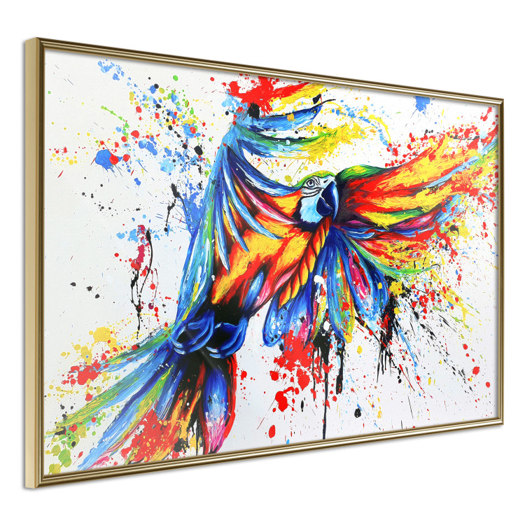 Wall Poster Phenomenal Flight - abstract flying colorful parrot on a white background 127321 additionalImage 14