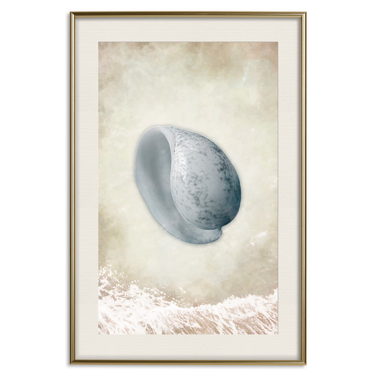 Poster Tide - maritime composition of shell landscape on sand and wave background 127521 additionalImage 20