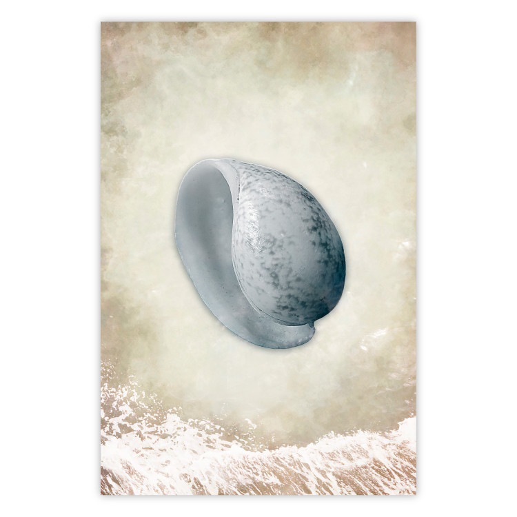 Poster Tide - maritime composition of shell landscape on sand and wave background 127521