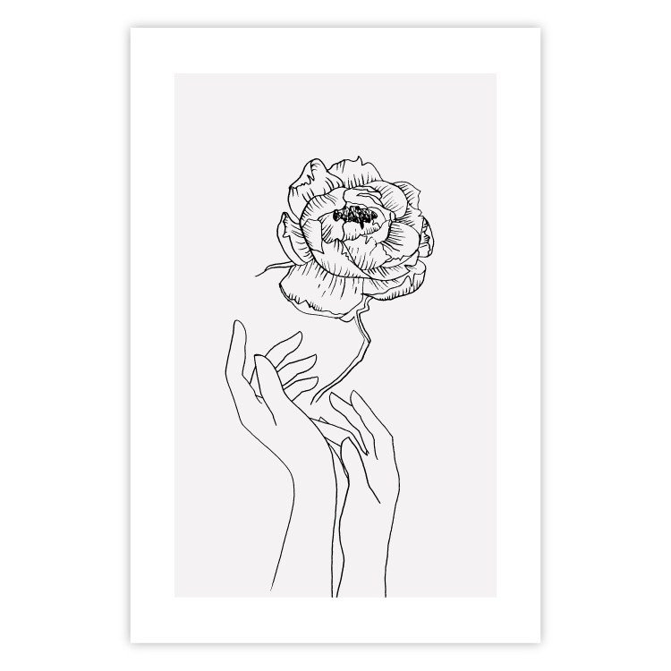 Wall Poster Delicate Flower - line art of flowers and hands on a contrasting white background 131921 additionalImage 25