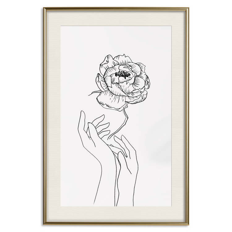 Wall Poster Delicate Flower - line art of flowers and hands on a contrasting white background 131921 additionalImage 20
