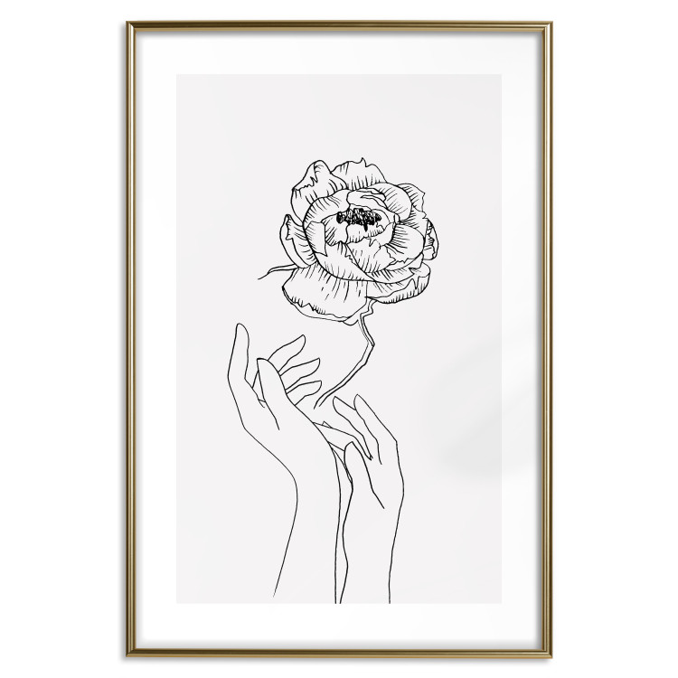 Wall Poster Delicate Flower - line art of flowers and hands on a contrasting white background 131921 additionalImage 16