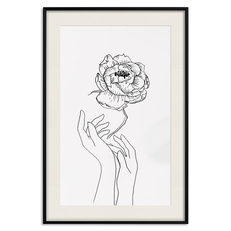 Wall Poster Delicate Flower - line art of flowers and hands on a contrasting white background 131921 additionalImage 19