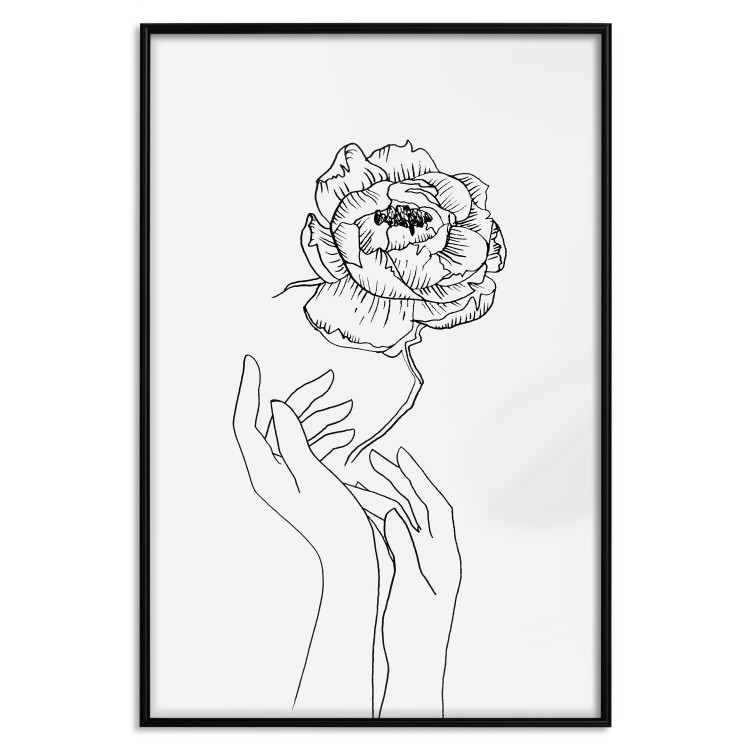 Wall Poster Delicate Flower - line art of flowers and hands on a contrasting white background 131921 additionalImage 18