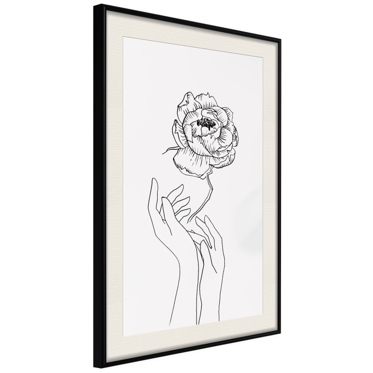 Wall Poster Delicate Flower - line art of flowers and hands on a contrasting white background 131921 additionalImage 2