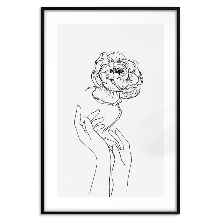 Wall Poster Delicate Flower - line art of flowers and hands on a contrasting white background 131921 additionalImage 15