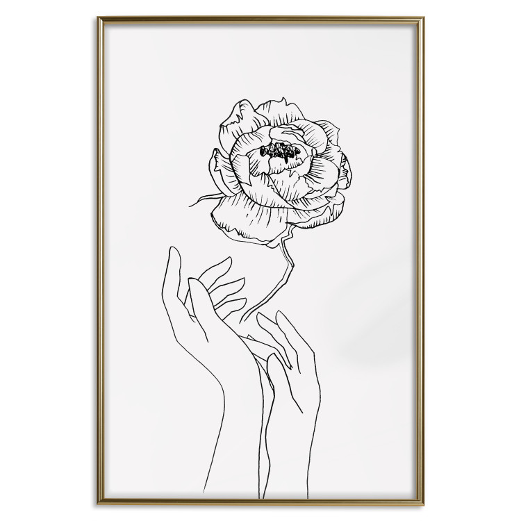 Wall Poster Delicate Flower - line art of flowers and hands on a contrasting white background 131921 additionalImage 17