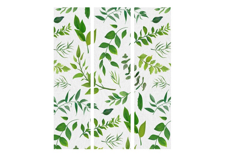 Room Separator Green Branches (3-piece) - composition of leaves on a white background 132521 additionalImage 3