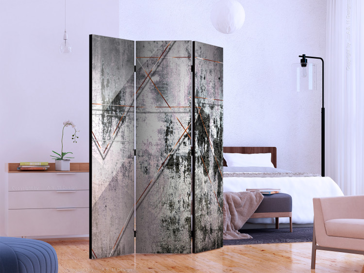 Room Divider Screen Geometric Wall (3-piece) - modern abstraction on concrete 132721 additionalImage 2