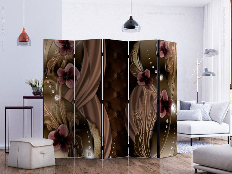 Room Divider Burgundy Pansies II (5-piece) - abstraction in flowers and crystals 132921 additionalImage 2