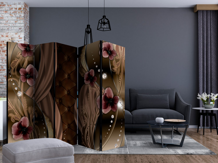 Room Divider Burgundy Pansies II (5-piece) - abstraction in flowers and crystals 132921 additionalImage 4