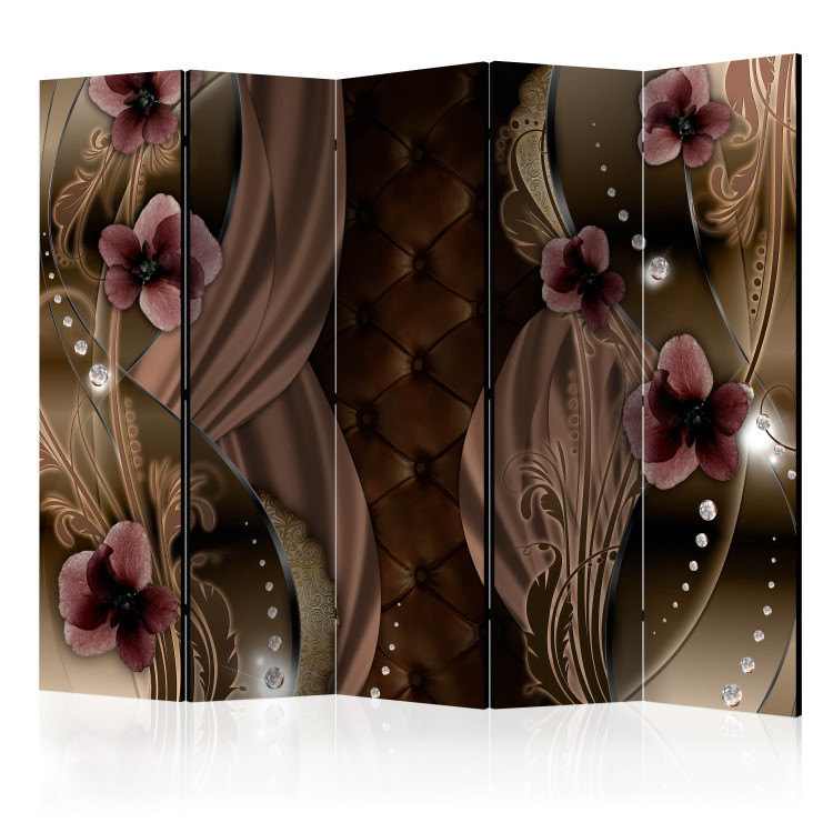 Room Divider Burgundy Pansies II (5-piece) - abstraction in flowers and crystals 132921