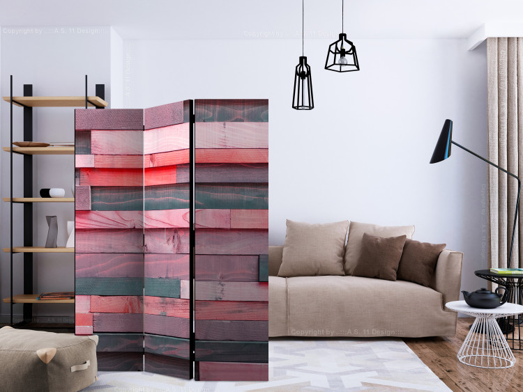 Room Divider Screen Pink Cottage (3-piece) - composition in colorful wooden strips 133021 additionalImage 4