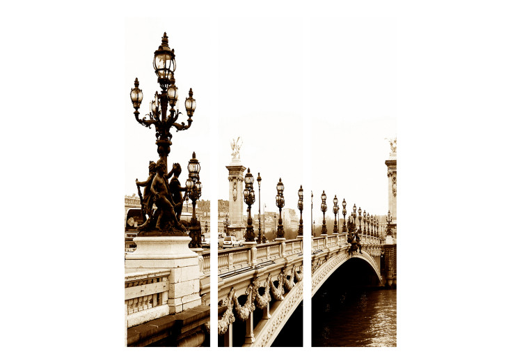 Folding Screen Alexandre III Bridge in Paris (3-piece) - sepia-toned architecture 133121 additionalImage 3