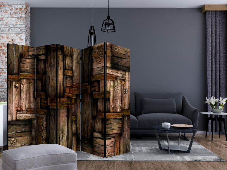 Folding Screen Wooden Puzzle II (5-piece) - background in dark wood pieces 133221 additionalImage 4