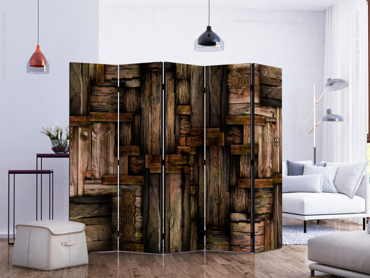 Folding Screen Wooden Puzzle II (5-piece) - background in dark wood pieces 133221 additionalImage 2