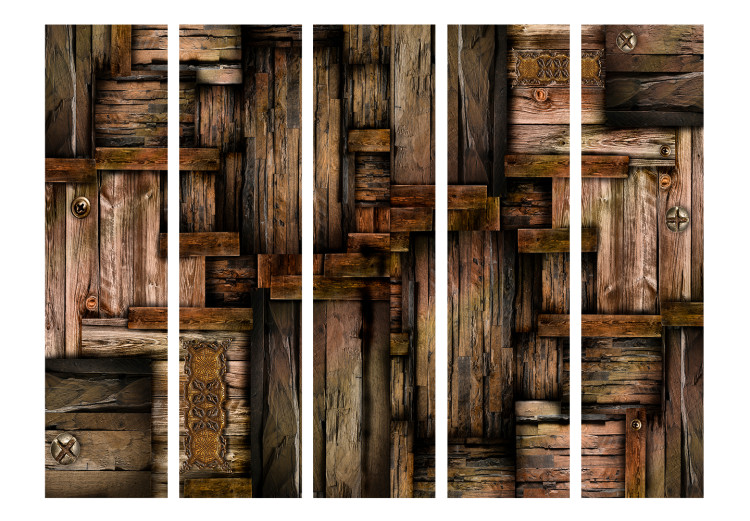 Folding Screen Wooden Puzzle II (5-piece) - background in dark wood pieces 133221 additionalImage 3