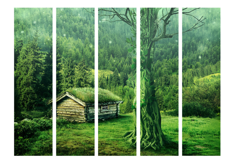 Room Divider Green Solitude II - fantasy green forest landscape with a small cottage 134121 additionalImage 3