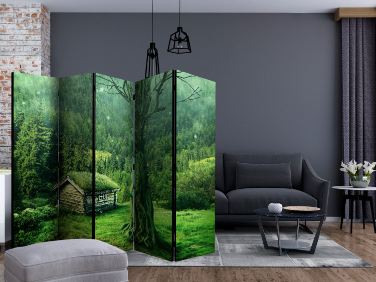 Room Divider Green Solitude II - fantasy green forest landscape with a small cottage 134121 additionalImage 4