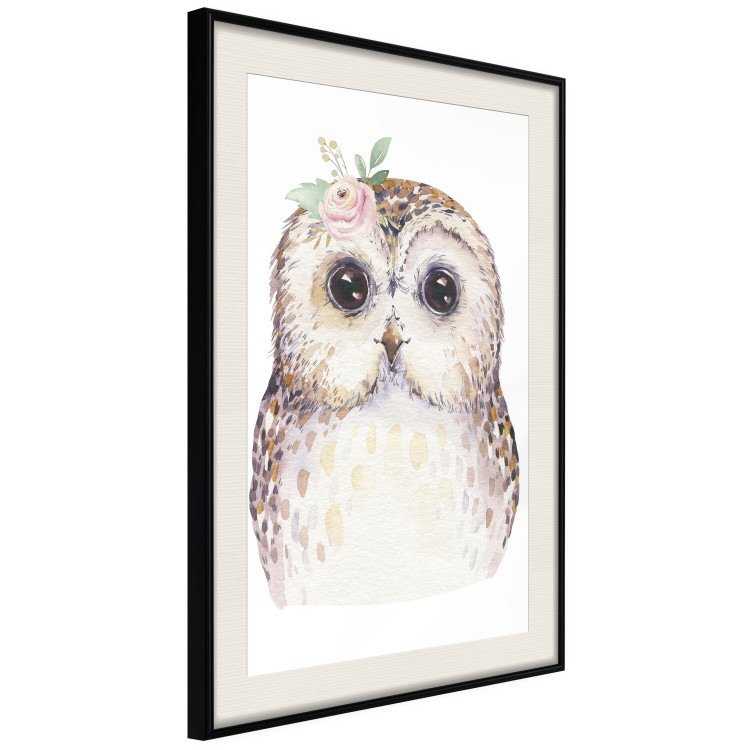 Poster Cheerful Owl - portrait of an owl with a flower on a white contrasting background 135721 additionalImage 4
