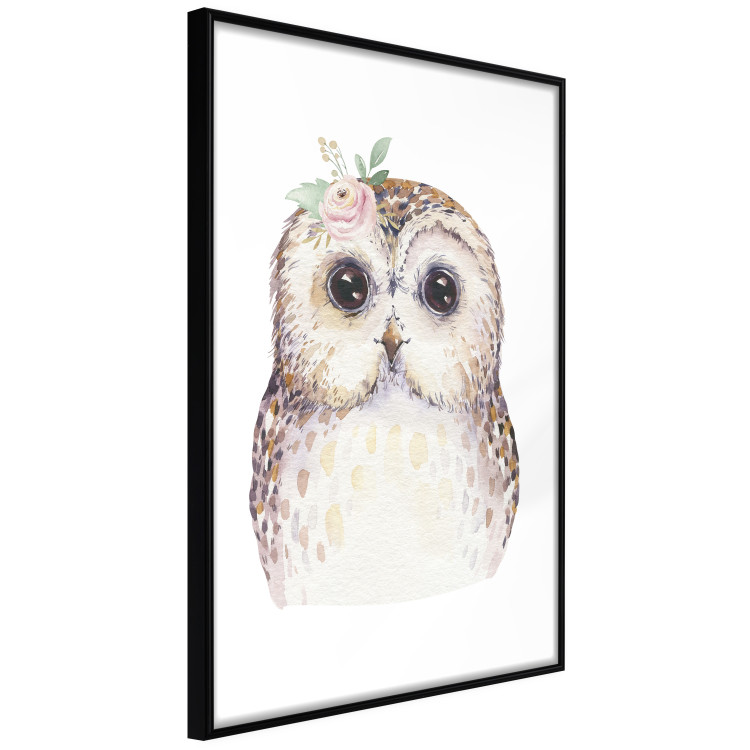 Poster Cheerful Owl - portrait of an owl with a flower on a white contrasting background 135721 additionalImage 5