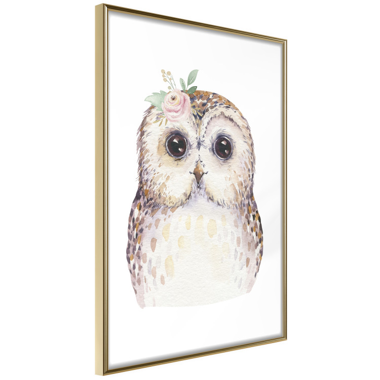 Poster Cheerful Owl - portrait of an owl with a flower on a white contrasting background 135721 additionalImage 3