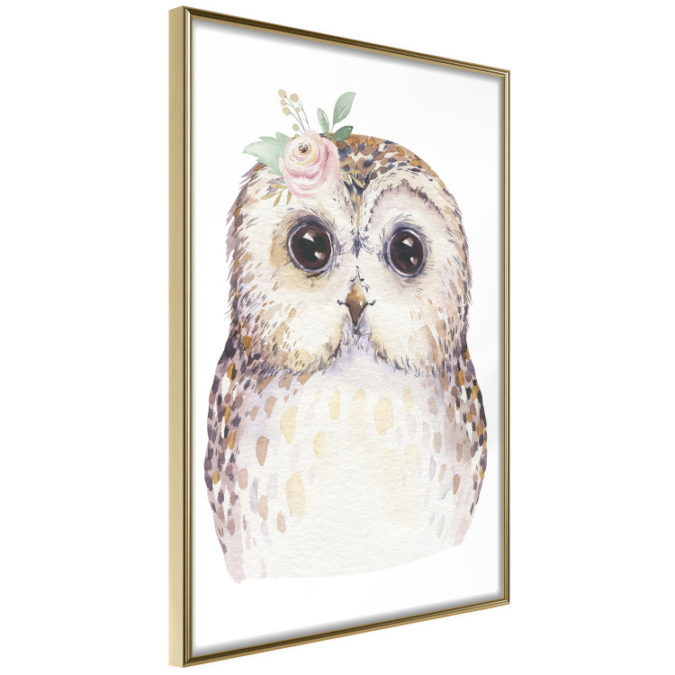 Poster Cheerful Owl - portrait of an owl with a flower on a white contrasting background 135721 additionalImage 4