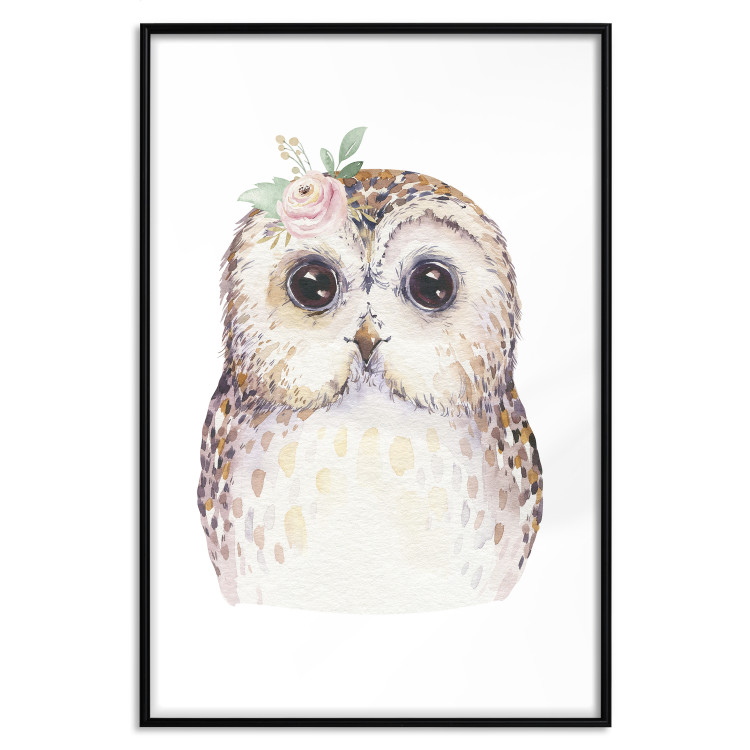 Poster Cheerful Owl - portrait of an owl with a flower on a white contrasting background 135721 additionalImage 10